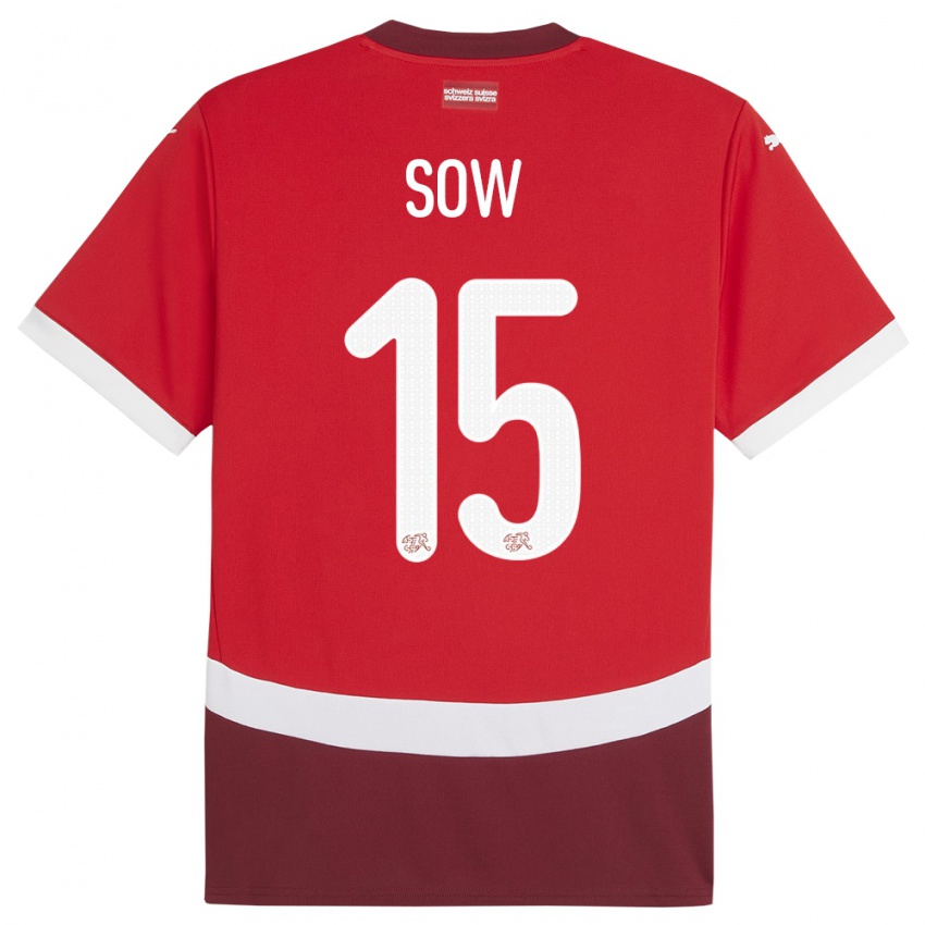 Hombre Camiseta Suiza Djibril Sow #15 Rojo 1ª Equipación 24-26 La Camisa Argentina