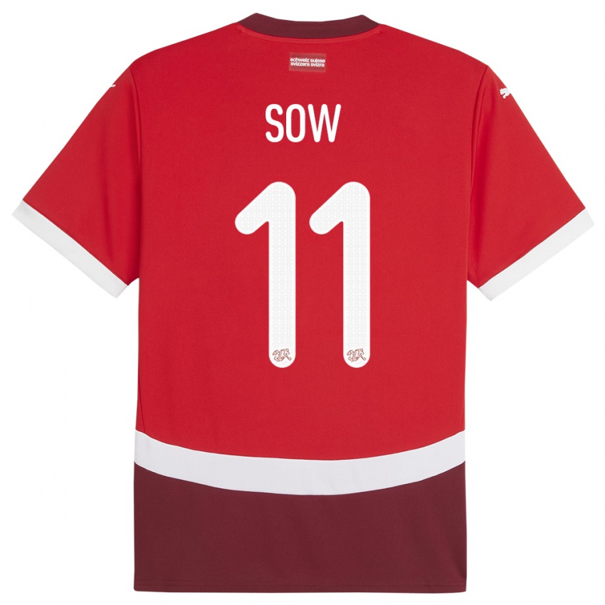 Hombre Camiseta Suiza Coumba Sow #11 Rojo 1ª Equipación 24-26 La Camisa Argentina