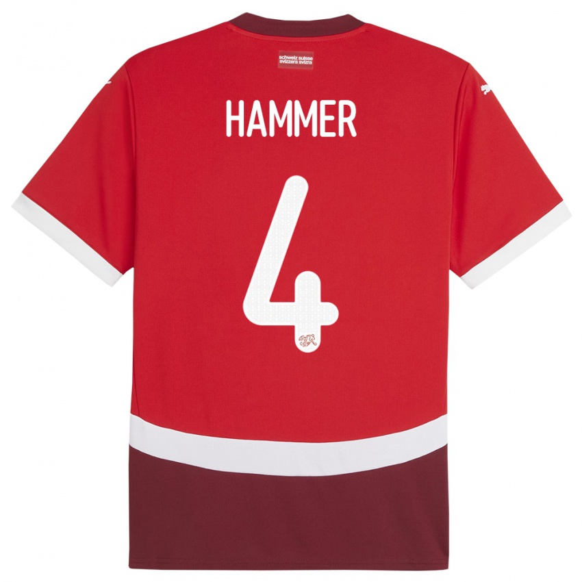 Hombre Camiseta Suiza Pascal Hammer #4 Rojo 1ª Equipación 24-26 La Camisa Argentina