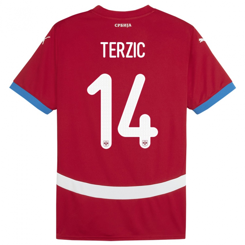 Hombre Camiseta Serbia Aleksa Terzic #14 Rojo 1ª Equipación 24-26 La Camisa Argentina