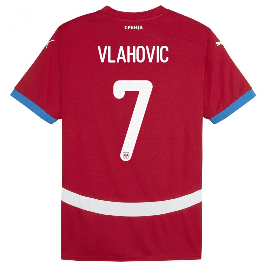 Hombre Camiseta Serbia Dusan Vlahovic #7 Rojo 1ª Equipación 24-26 La Camisa Argentina
