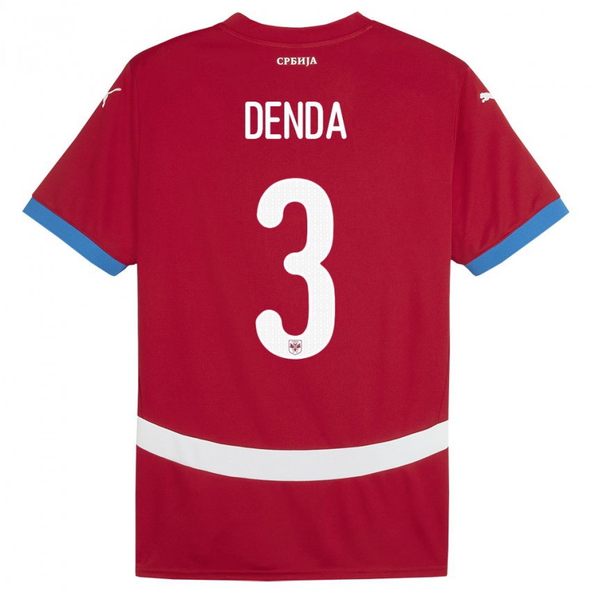 Hombre Camiseta Serbia Milica Denda #3 Rojo 1ª Equipación 24-26 La Camisa Argentina