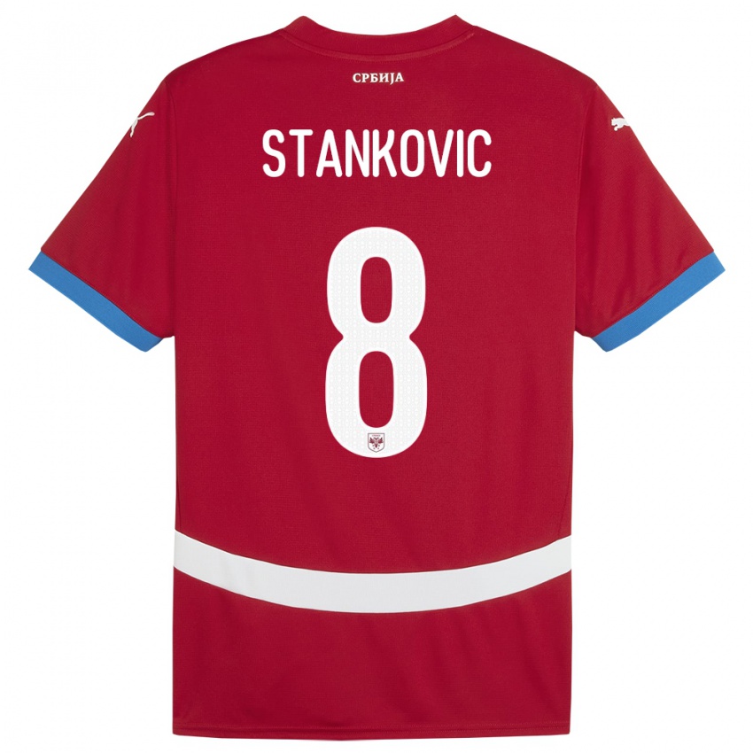 Hombre Camiseta Serbia Nikola Stankovic #8 Rojo 1ª Equipación 24-26 La Camisa Argentina