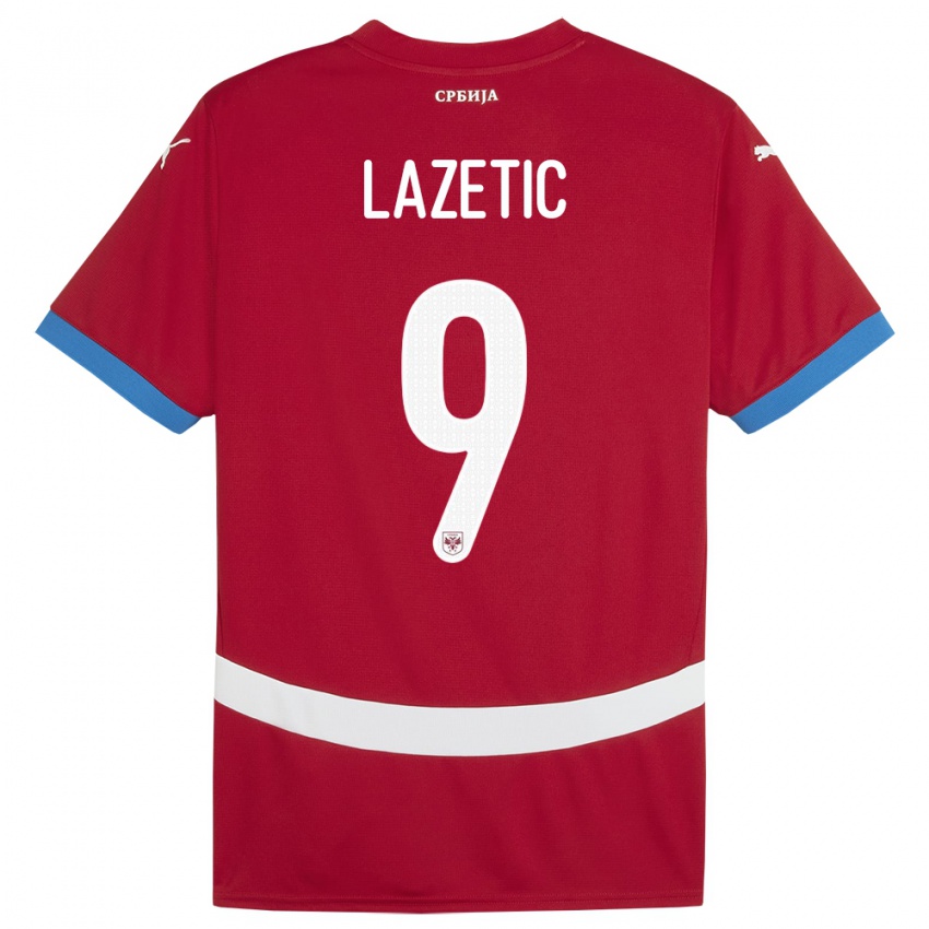 Hombre Camiseta Serbia Marko Lazetic #9 Rojo 1ª Equipación 24-26 La Camisa Argentina
