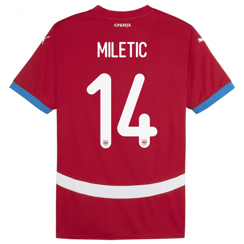 Hombre Camiseta Serbia Vladimir Miletic #14 Rojo 1ª Equipación 24-26 La Camisa Argentina