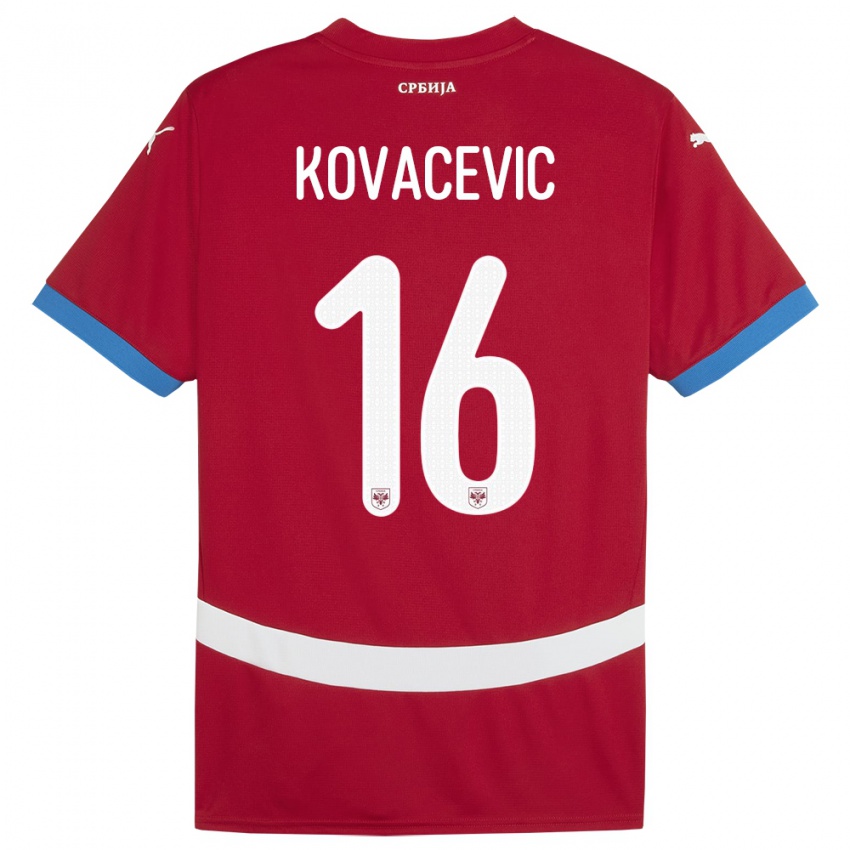 Hombre Camiseta Serbia Bojan Kovacevic #16 Rojo 1ª Equipación 24-26 La Camisa Argentina