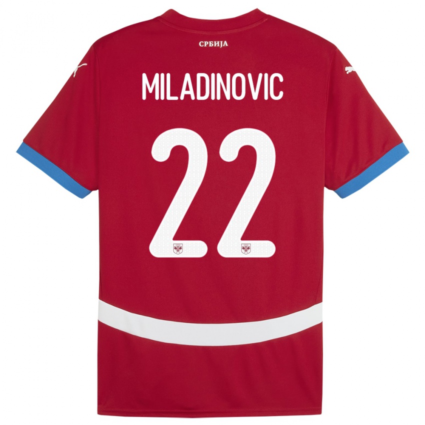 Hombre Camiseta Serbia Igor Miladinovic #22 Rojo 1ª Equipación 24-26 La Camisa Argentina