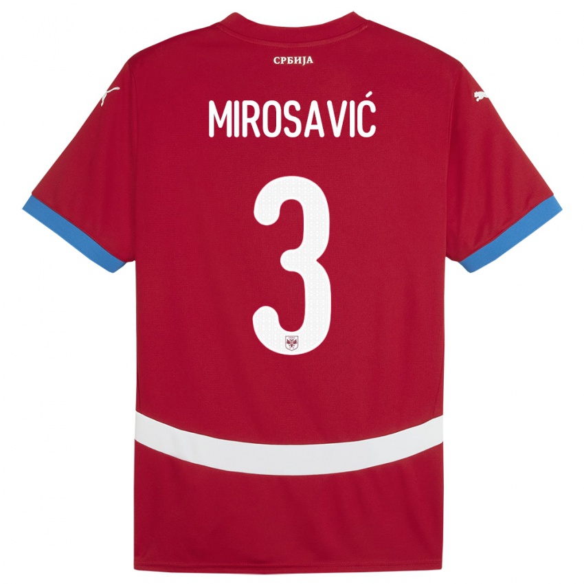 Hombre Camiseta Serbia Veljko Mirosavic #3 Rojo 1ª Equipación 24-26 La Camisa Argentina