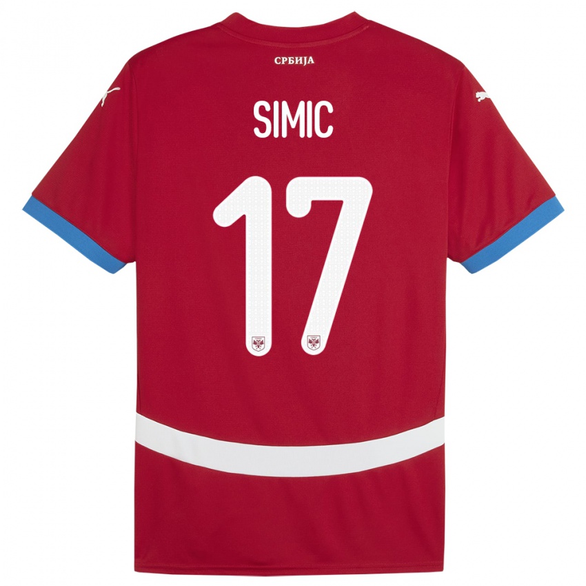 Hombre Camiseta Serbia Jan Carlo Simic #17 Rojo 1ª Equipación 24-26 La Camisa Argentina