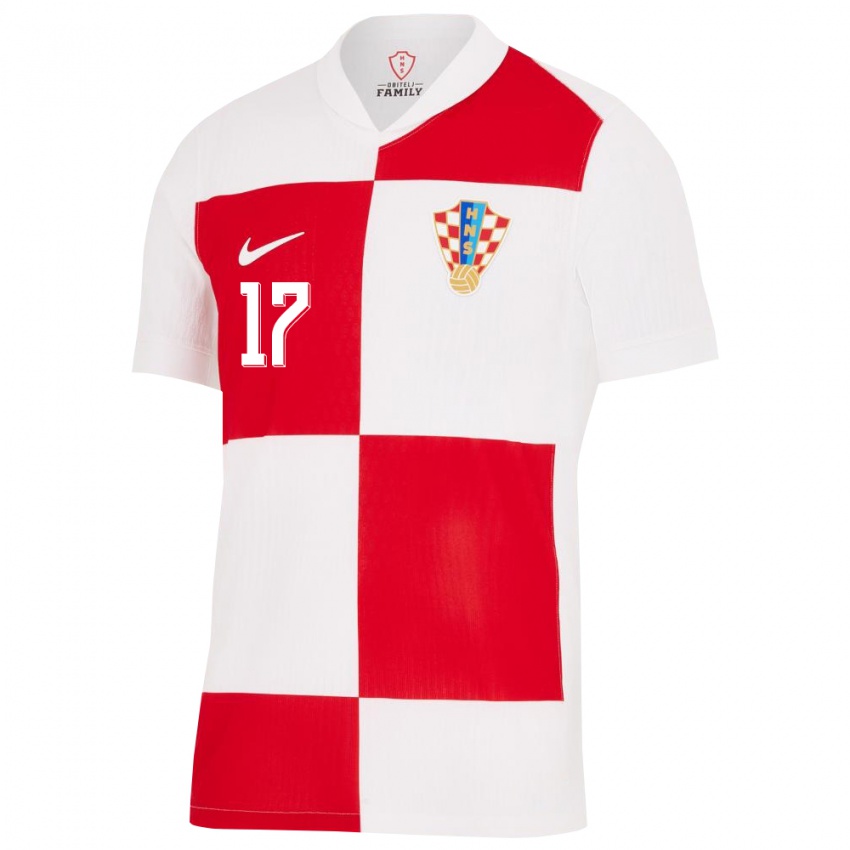 Hombre Camiseta Croacia Bruno Petkovic #17 Blanco Rojo 1ª Equipación 24-26 La Camisa Argentina