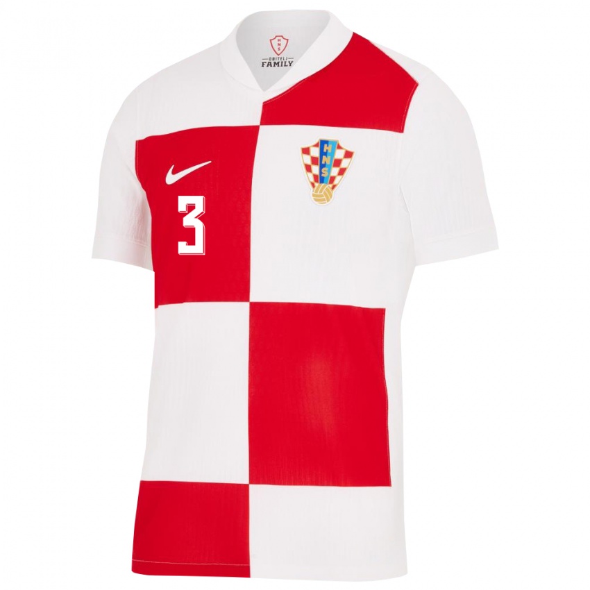 Hombre Camiseta Croacia Borna Barisic #3 Blanco Rojo 1ª Equipación 24-26 La Camisa Argentina