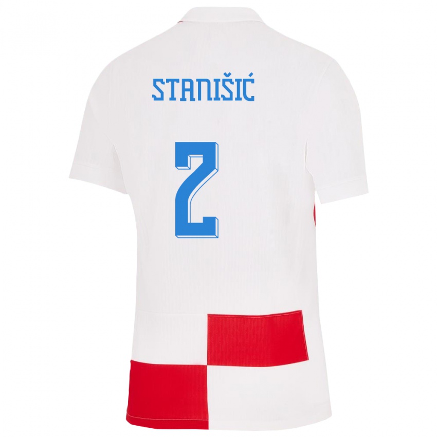 Hombre Camiseta Croacia Josip Stanisic #2 Blanco Rojo 1ª Equipación 24-26 La Camisa Argentina