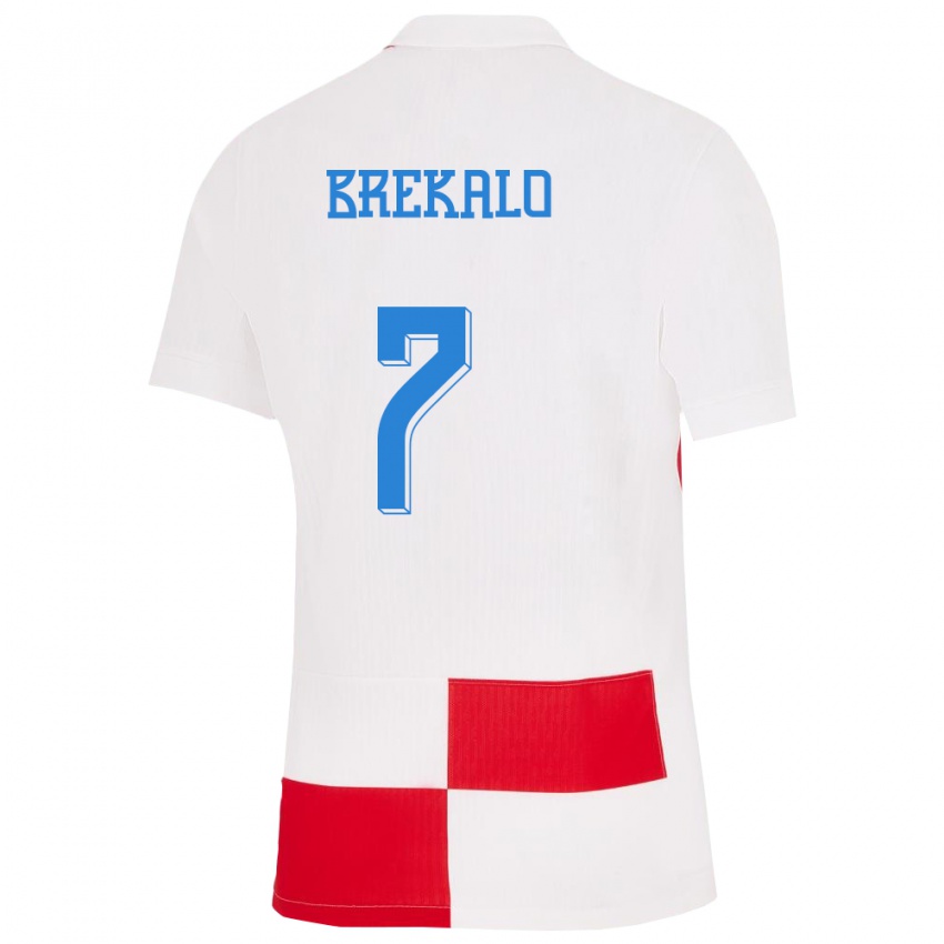 Hombre Camiseta Croacia Josip Brekalo #7 Blanco Rojo 1ª Equipación 24-26 La Camisa Argentina