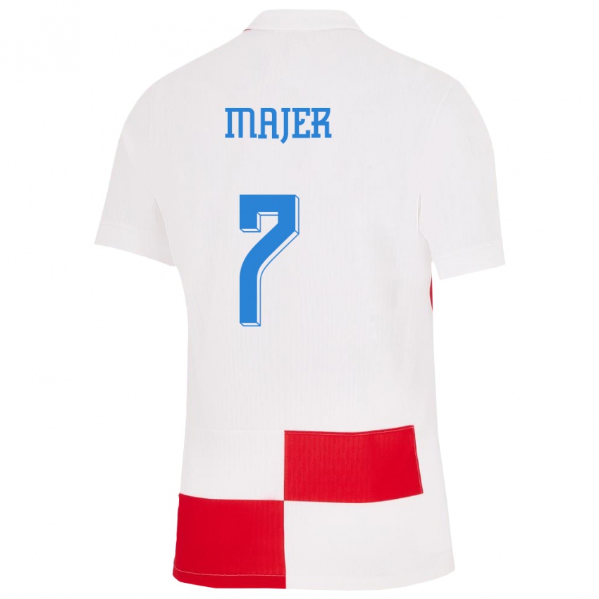 Hombre Camiseta Croacia Lovro Majer #7 Blanco Rojo 1ª Equipación 24-26 La Camisa Argentina