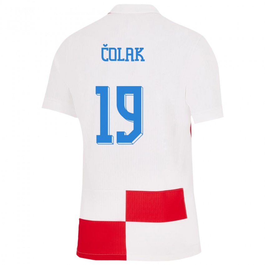 Hombre Camiseta Croacia Antonio Colak #19 Blanco Rojo 1ª Equipación 24-26 La Camisa Argentina