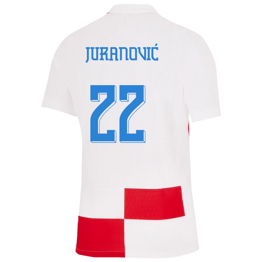 Hombre Camiseta Croacia Josip Juranovic #22 Blanco Rojo 1ª Equipación 24-26 La Camisa Argentina