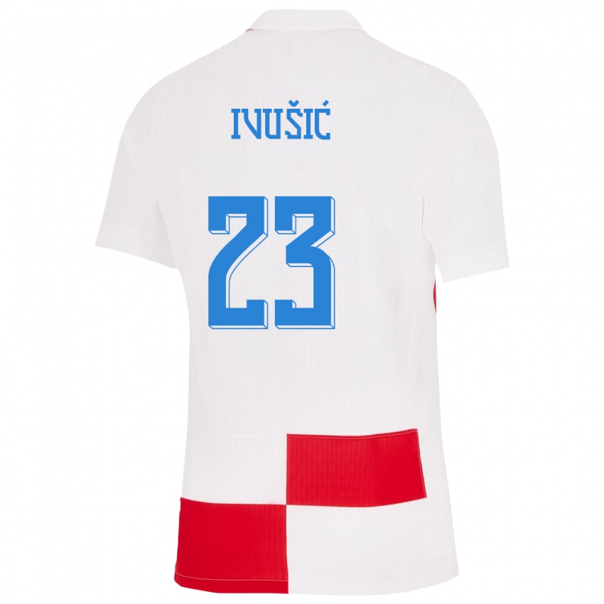 Hombre Camiseta Croacia Ivica Ivusic #23 Blanco Rojo 1ª Equipación 24-26 La Camisa Argentina