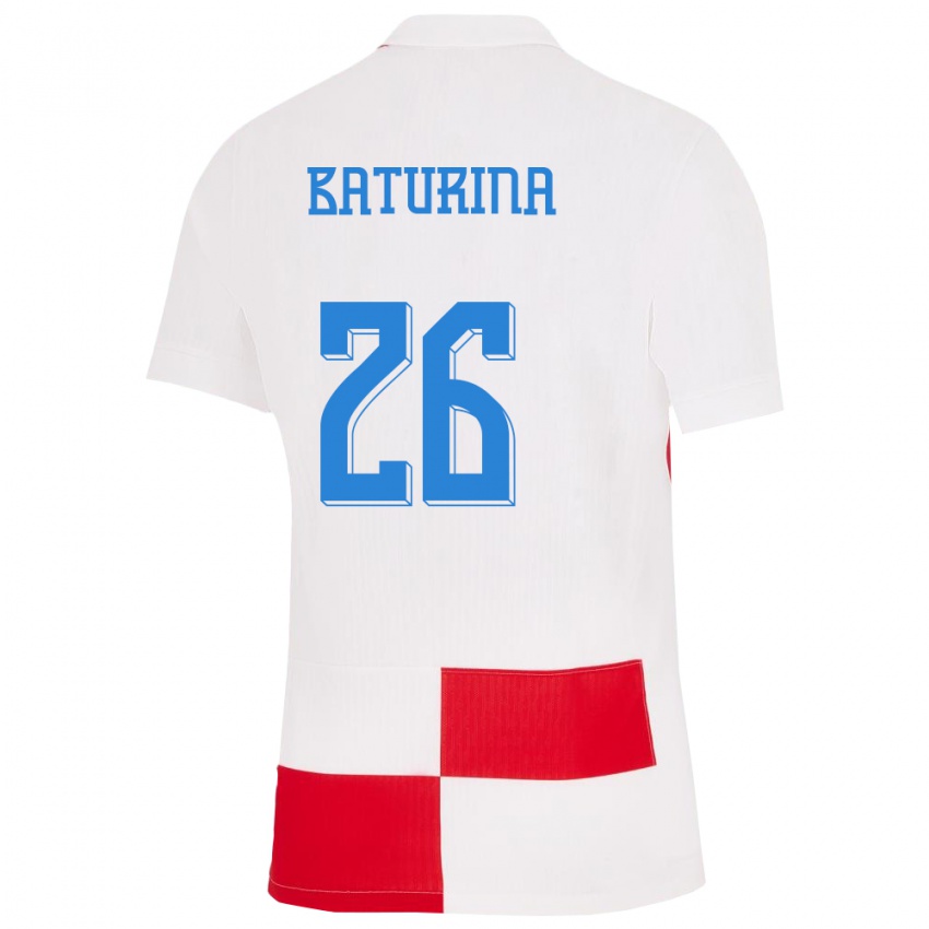 Hombre Camiseta Croacia Martin Baturina #26 Blanco Rojo 1ª Equipación 24-26 La Camisa Argentina