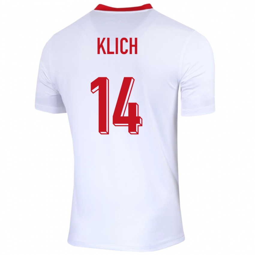 Hombre Camiseta Polonia Mateusz Klich #14 Blanco 1ª Equipación 24-26 La Camisa Argentina