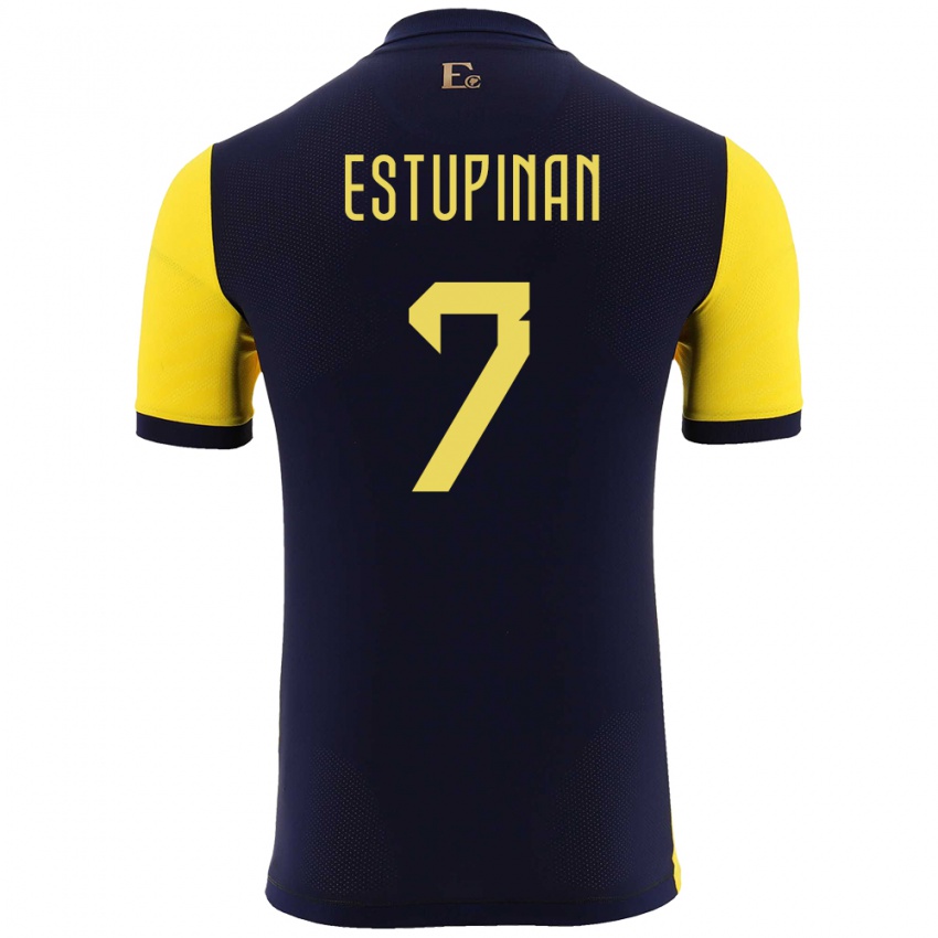 Hombre Camiseta Ecuador Pervis Estupinan #7 Amarillo 1ª Equipación 24-26 La Camisa Argentina