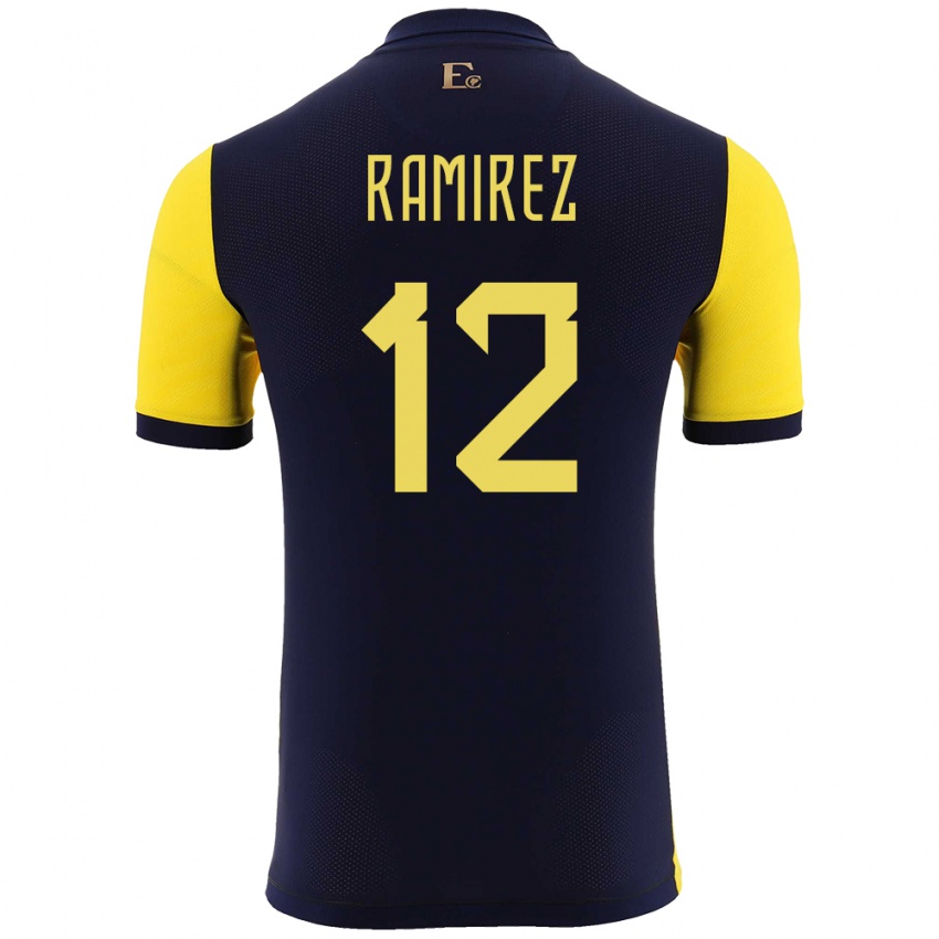 Hombre Camiseta Ecuador Moises Ramirez #12 Amarillo 1ª Equipación 24-26 La Camisa Argentina