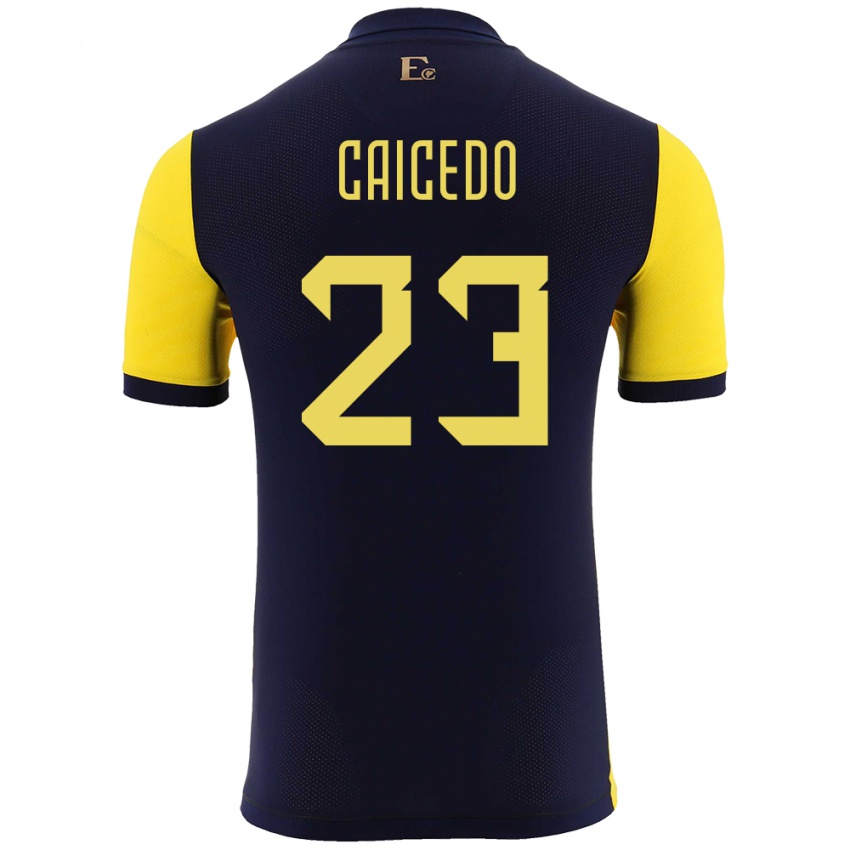 Hombre Camiseta Ecuador Moises Caicedo #23 Amarillo 1ª Equipación 24-26 La Camisa Argentina