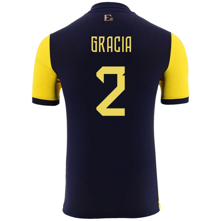 Hombre Camiseta Ecuador Ericka Gracia #2 Amarillo 1ª Equipación 24-26 La Camisa Argentina