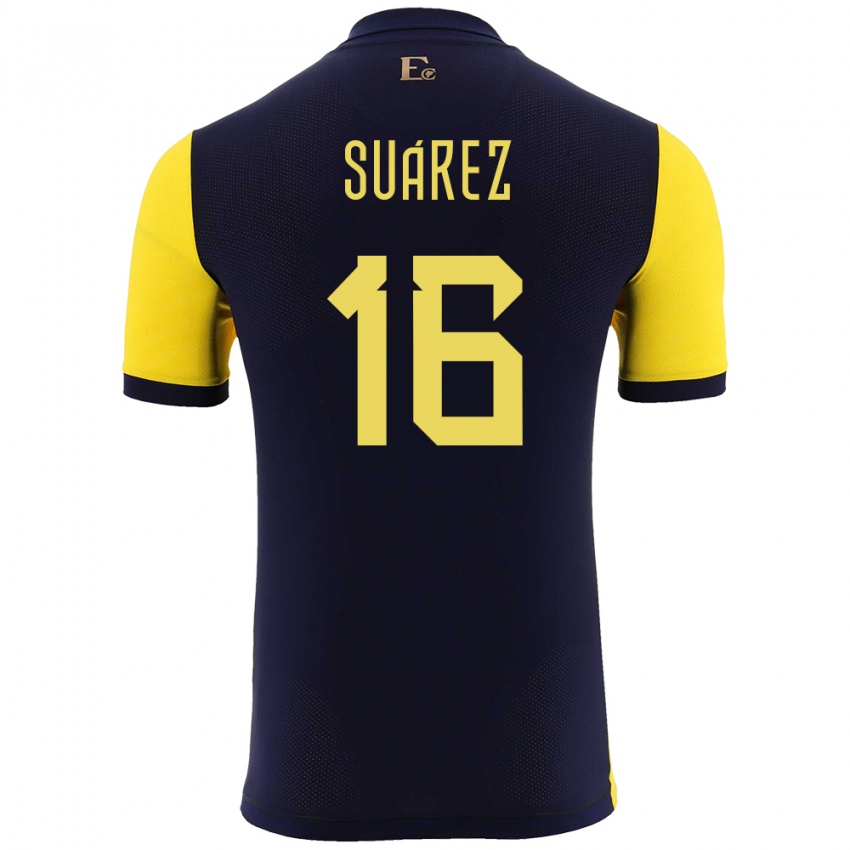 Hombre Camiseta Ecuador Ariel Suarez #16 Amarillo 1ª Equipación 24-26 La Camisa Argentina