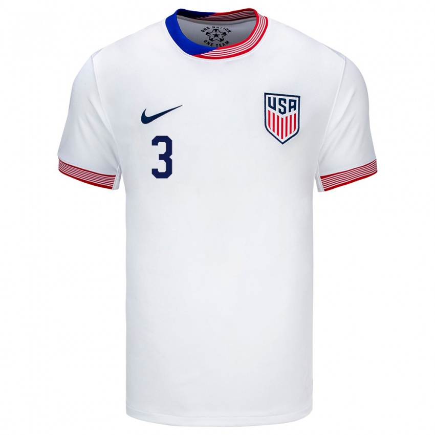 Hombre Camiseta Estados Unidos Walker Zimmerman #3 Blanco 1ª Equipación 24-26 La Camisa Argentina