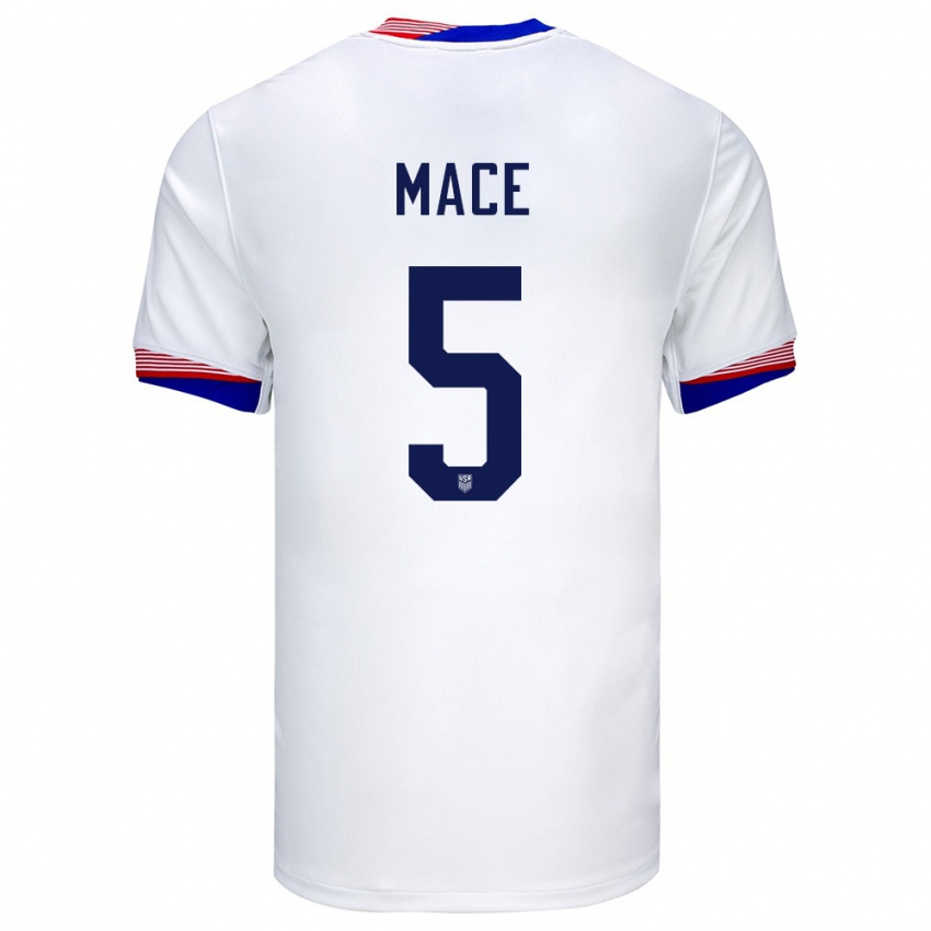 Hombre Camiseta Estados Unidos Hailie Mace #5 Blanco 1ª Equipación 24-26 La Camisa Argentina