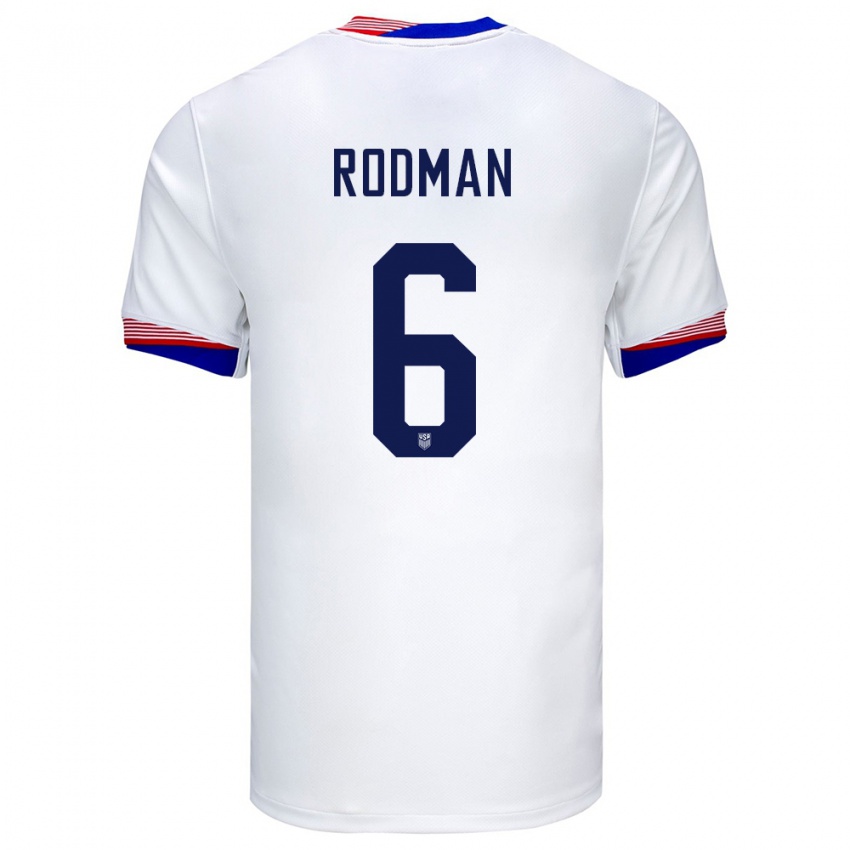 Hombre Camiseta Estados Unidos Trinity Rodman #6 Blanco 1ª Equipación 24-26 La Camisa Argentina