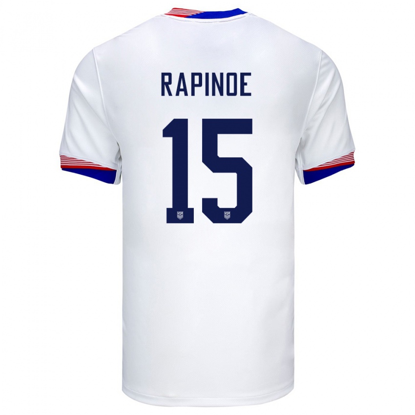 Hombre Camiseta Estados Unidos Megan Rapinoe #15 Blanco 1ª Equipación 24-26 La Camisa Argentina