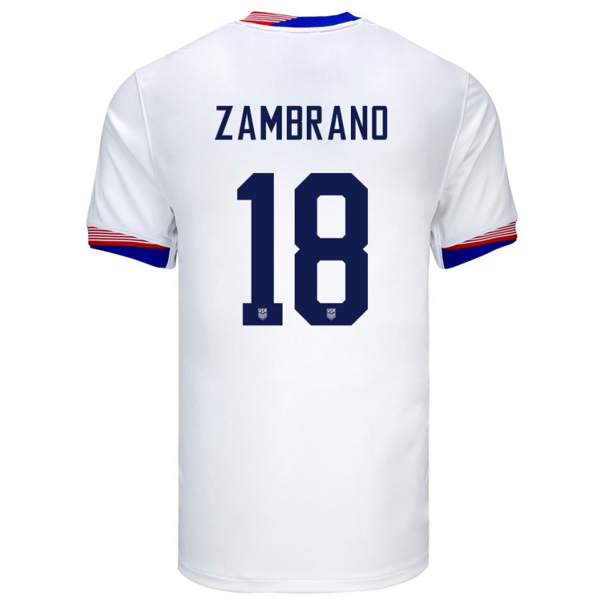 Hombre Camiseta Estados Unidos Marcos Zambrano #18 Blanco 1ª Equipación 24-26 La Camisa Argentina