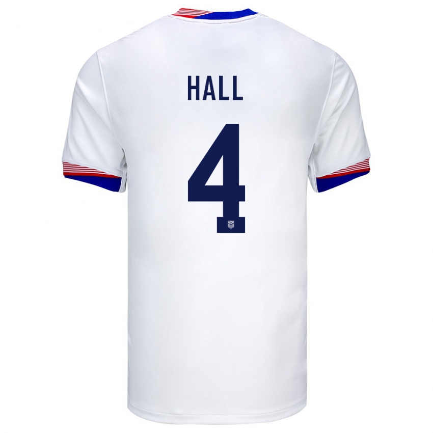 Hombre Camiseta Estados Unidos Tyler Hall #4 Blanco 1ª Equipación 24-26 La Camisa Argentina