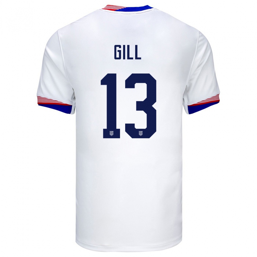 Hombre Camiseta Estados Unidos Adrian Gill #13 Blanco 1ª Equipación 24-26 La Camisa Argentina