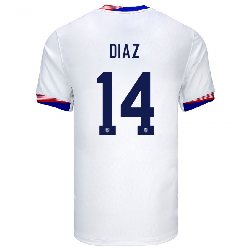 Hombre Camiseta Estados Unidos Christian Diaz #14 Blanco 1ª Equipación 24-26 La Camisa Argentina