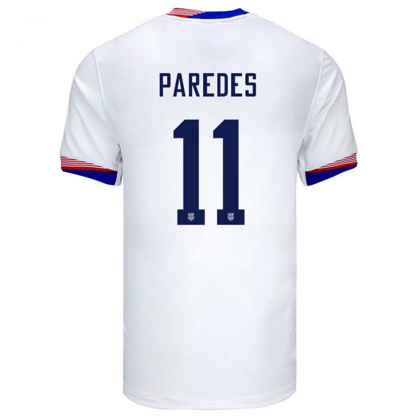 Hombre Camiseta Estados Unidos Kevin Paredes #11 Blanco 1ª Equipación 24-26 La Camisa Argentina