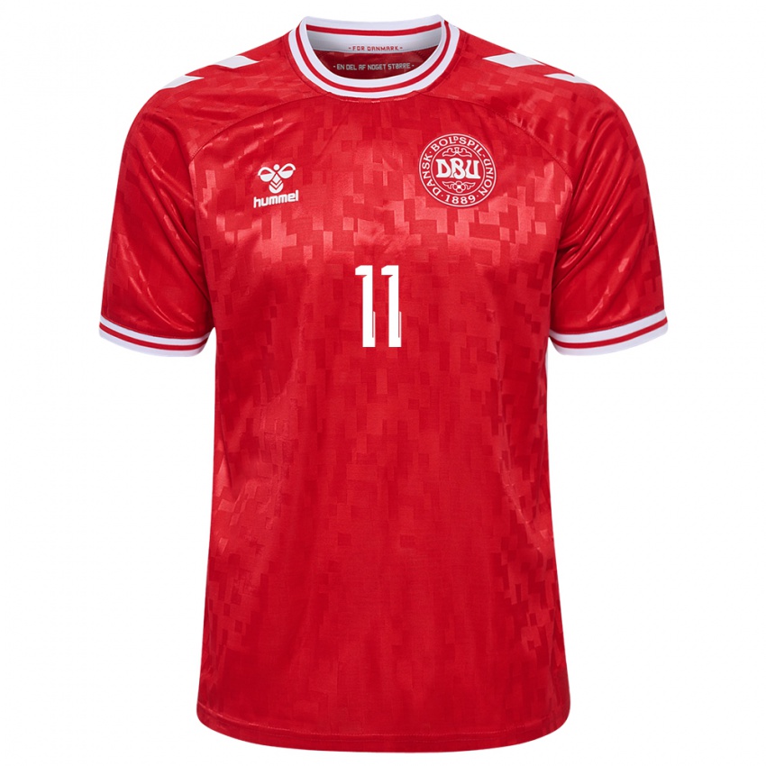 Hombre Camiseta Dinamarca Jeppe Kjær #11 Rojo 1ª Equipación 24-26 La Camisa Argentina