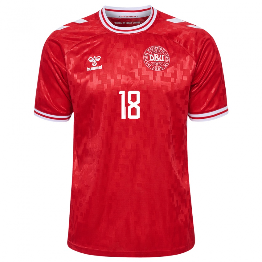 Hombre Camiseta Dinamarca Olti Hyseni #18 Rojo 1ª Equipación 24-26 La Camisa Argentina