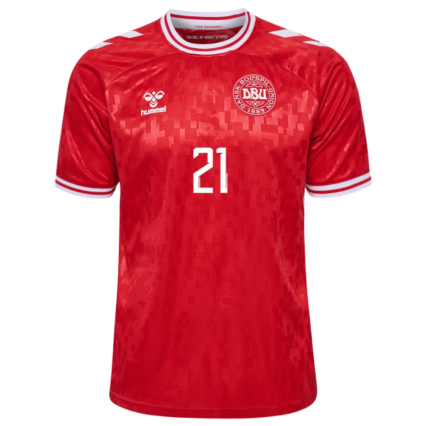 Hombre Camiseta Dinamarca Jonas Jensen-Abbew #21 Rojo 1ª Equipación 24-26 La Camisa Argentina