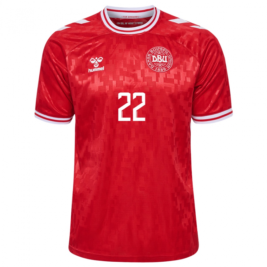 Hombre Camiseta Dinamarca Kathrine Larsen #22 Rojo 1ª Equipación 24-26 La Camisa Argentina