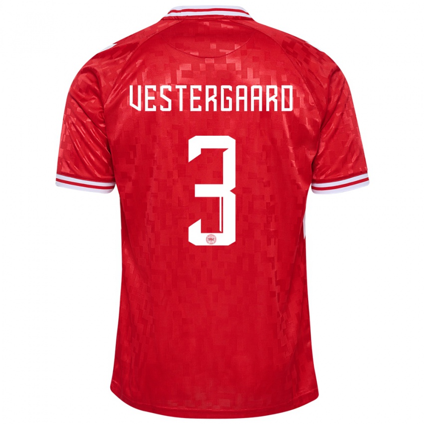 Hombre Camiseta Dinamarca Jannik Vestergaard #3 Rojo 1ª Equipación 24-26 La Camisa Argentina