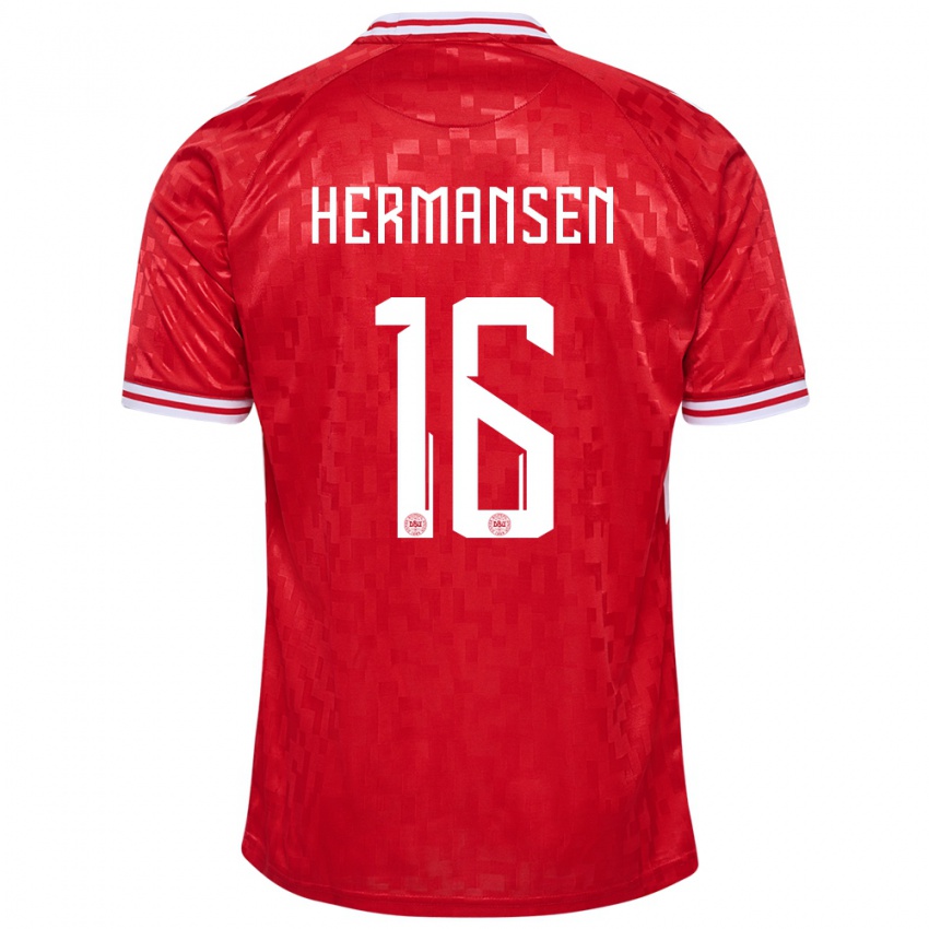 Hombre Camiseta Dinamarca Mads Hermansen #16 Rojo 1ª Equipación 24-26 La Camisa Argentina