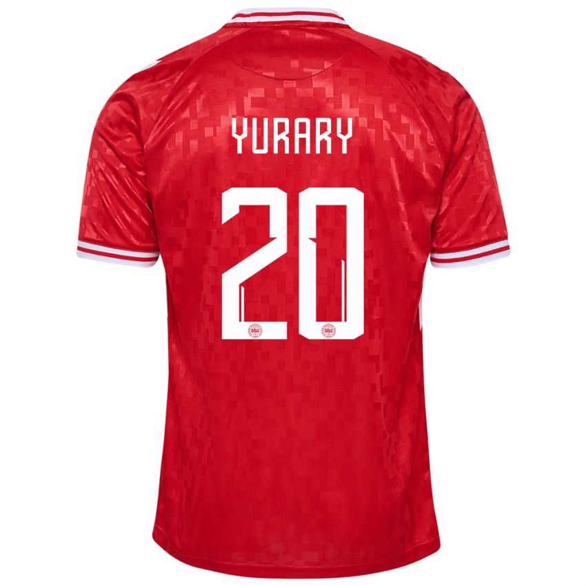 Hombre Camiseta Dinamarca Yussuf Poulsen #20 Rojo 1ª Equipación 24-26 La Camisa Argentina