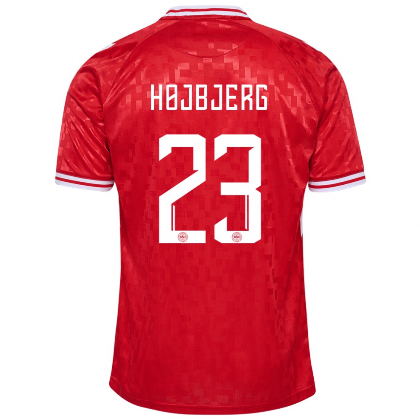 Hombre Camiseta Dinamarca Pierre Emile Hojbjerg #23 Rojo 1ª Equipación 24-26 La Camisa Argentina