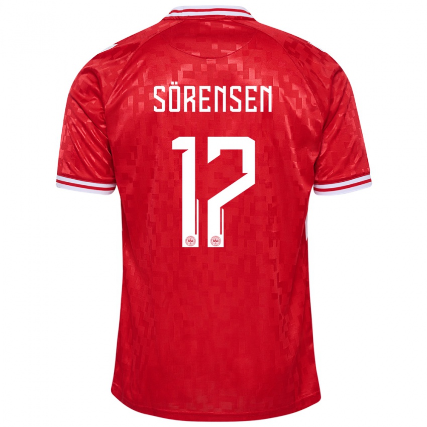 Hombre Camiseta Dinamarca Oliver Sörensen #17 Rojo 1ª Equipación 24-26 La Camisa Argentina