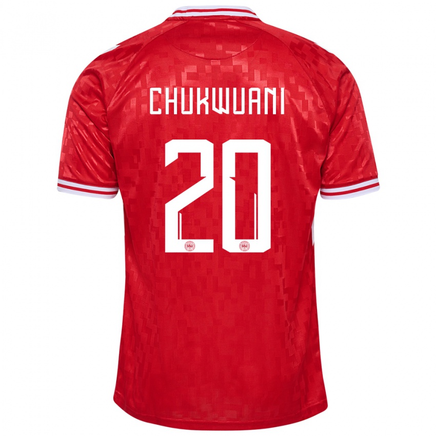 Hombre Camiseta Dinamarca Tochi Chukwuani #20 Rojo 1ª Equipación 24-26 La Camisa Argentina