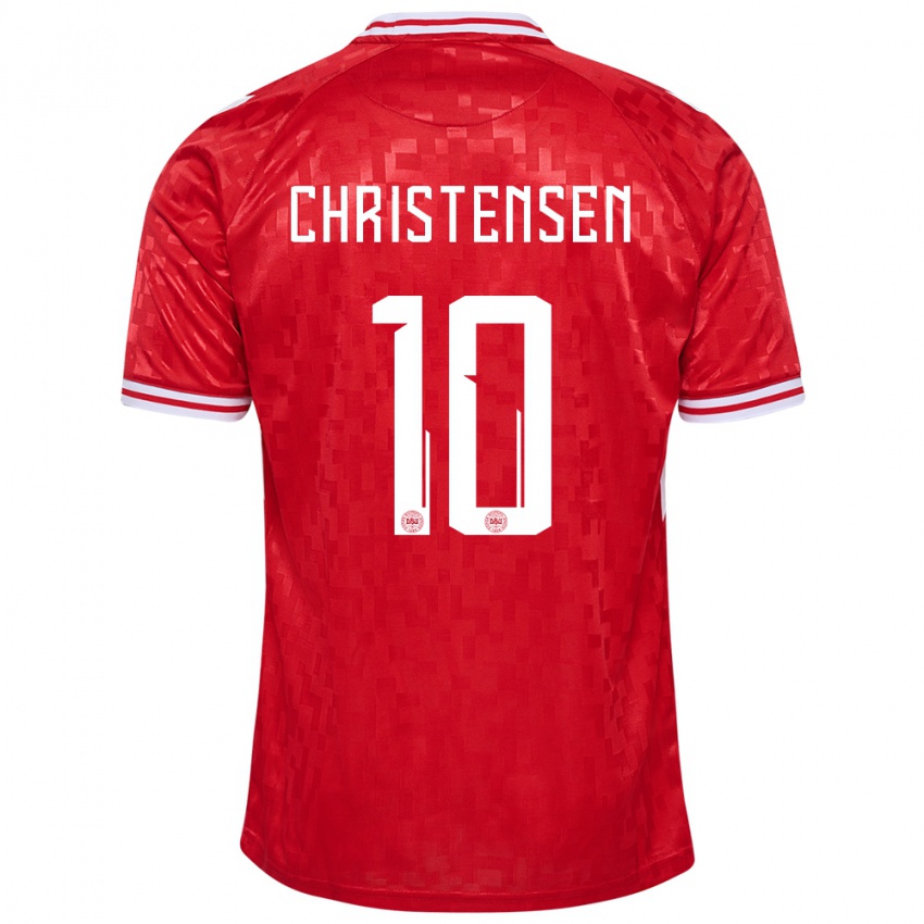 Hombre Camiseta Dinamarca Gustav Christensen #10 Rojo 1ª Equipación 24-26 La Camisa Argentina