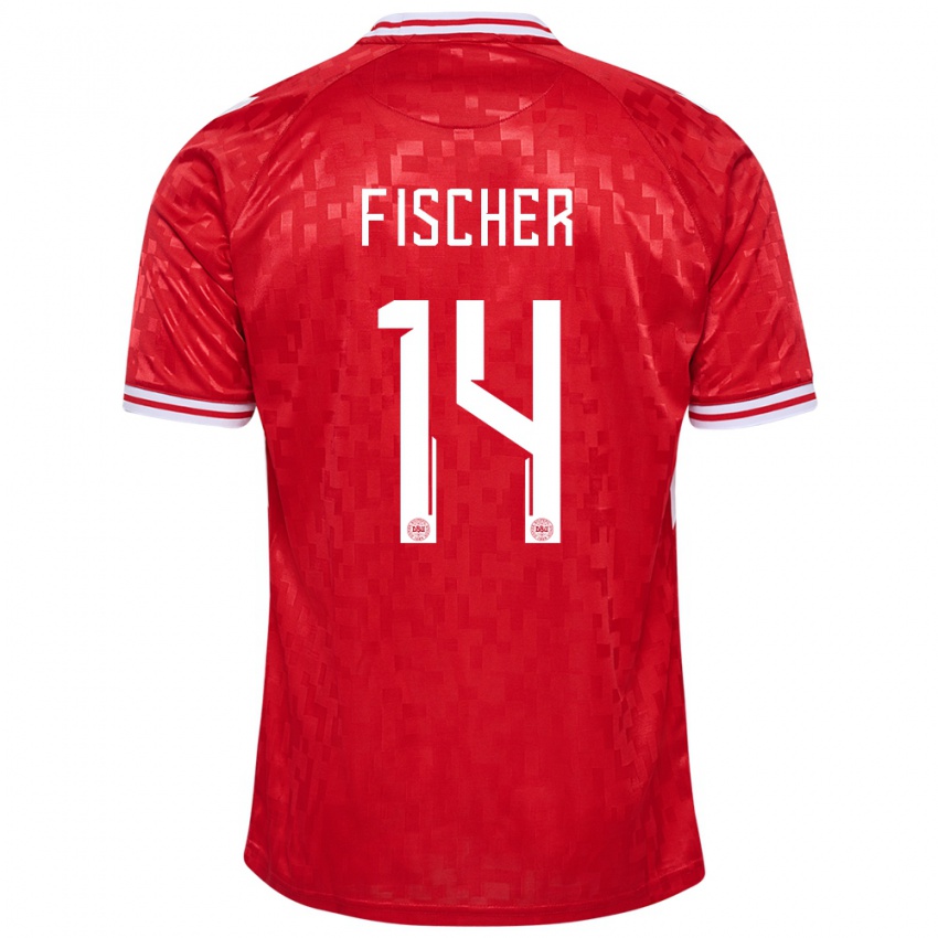 Hombre Camiseta Dinamarca Mikkel Fischer #14 Rojo 1ª Equipación 24-26 La Camisa Argentina