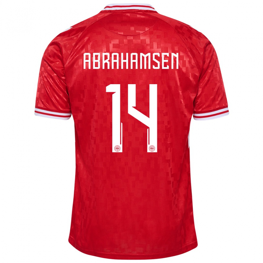 Hombre Camiseta Dinamarca Mads Abrahamsen #14 Rojo 1ª Equipación 24-26 La Camisa Argentina